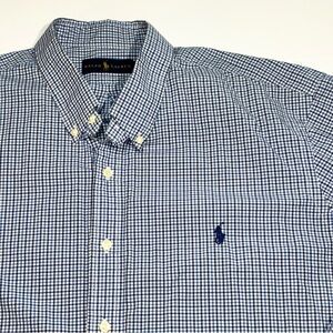 Ralph Lauren Navy Royal Blue Checked Button Down Long Sleeve Shirt Size XXL
